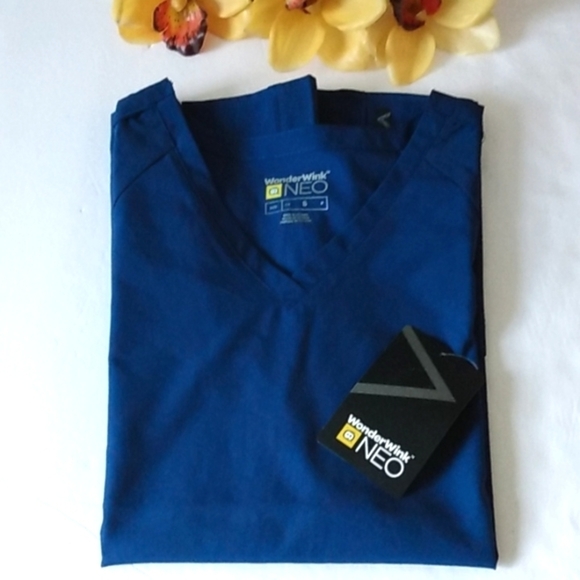 WONDERWINK NEO SCRUBS NAVY BLUE V-NECK SHORT SLEEVE SIZE SMALL NWT - Picture 9 of 10